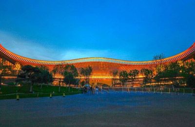 Ourijie illuminates the China pavilion at the 2019 world horticultural exposition in Beijing, China